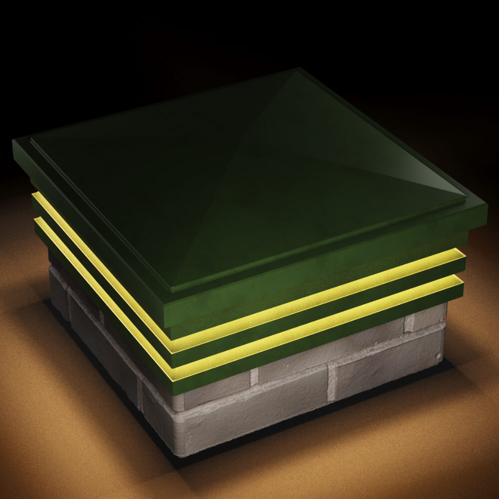 Колпак Zking Бона ХайТек Зеленый на столб 1.5х1.5 кирпича (385х385мм) с подсветкой в Северске фото