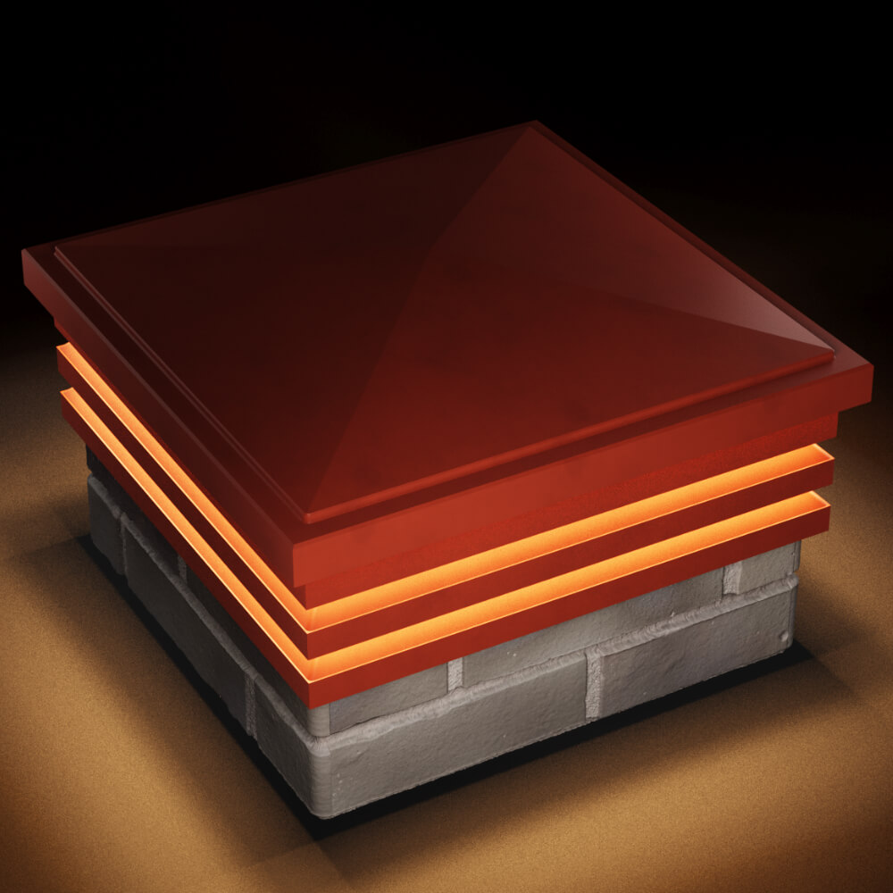 Колпак Zking Бона ХайТек Красный на столб 1.5х1.5 кирпича (385х385мм) с подсветкой в Северске фото