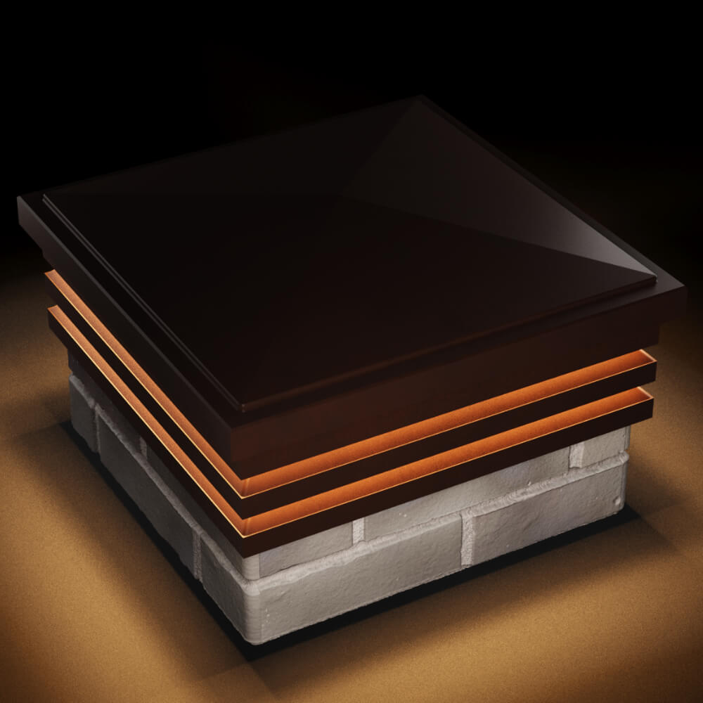 Колпак Zking Бона ХайТек Коричневый на столб 1.5х1.5 кирпича (385х385мм) с подсветкой в Северске фото