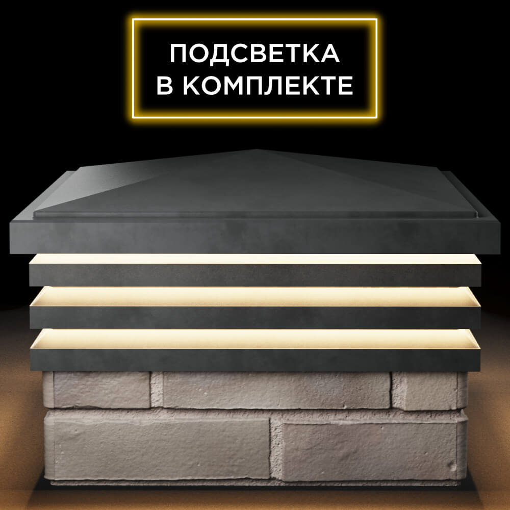 Колпак Zking Бона ХайТек Серый на столб 1.5х1.5 кирпича (385х385мм) с подсветкой Северск фото
